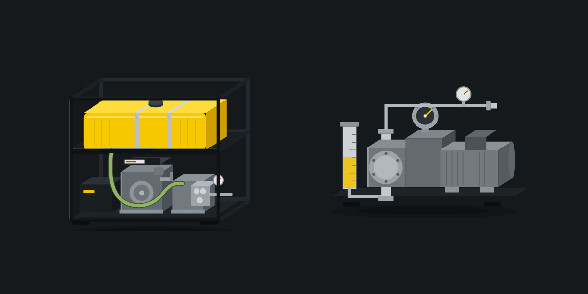 A chemical injection pump next to a chemical metering pump. 
