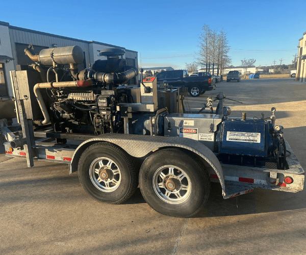 EV Pump & Equipment trailer-mounted bypass pump unit with Jetech engine, available for rental in Lafayette, LA and across the Gulf Coast