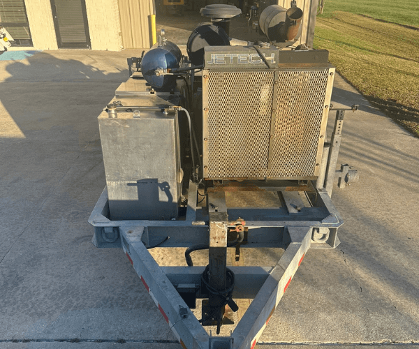EV Pump & Equipment trailer-mounted bypass pump unit with Jetech engine, available for rental in Lafayette, LA and across the Gulf Coast